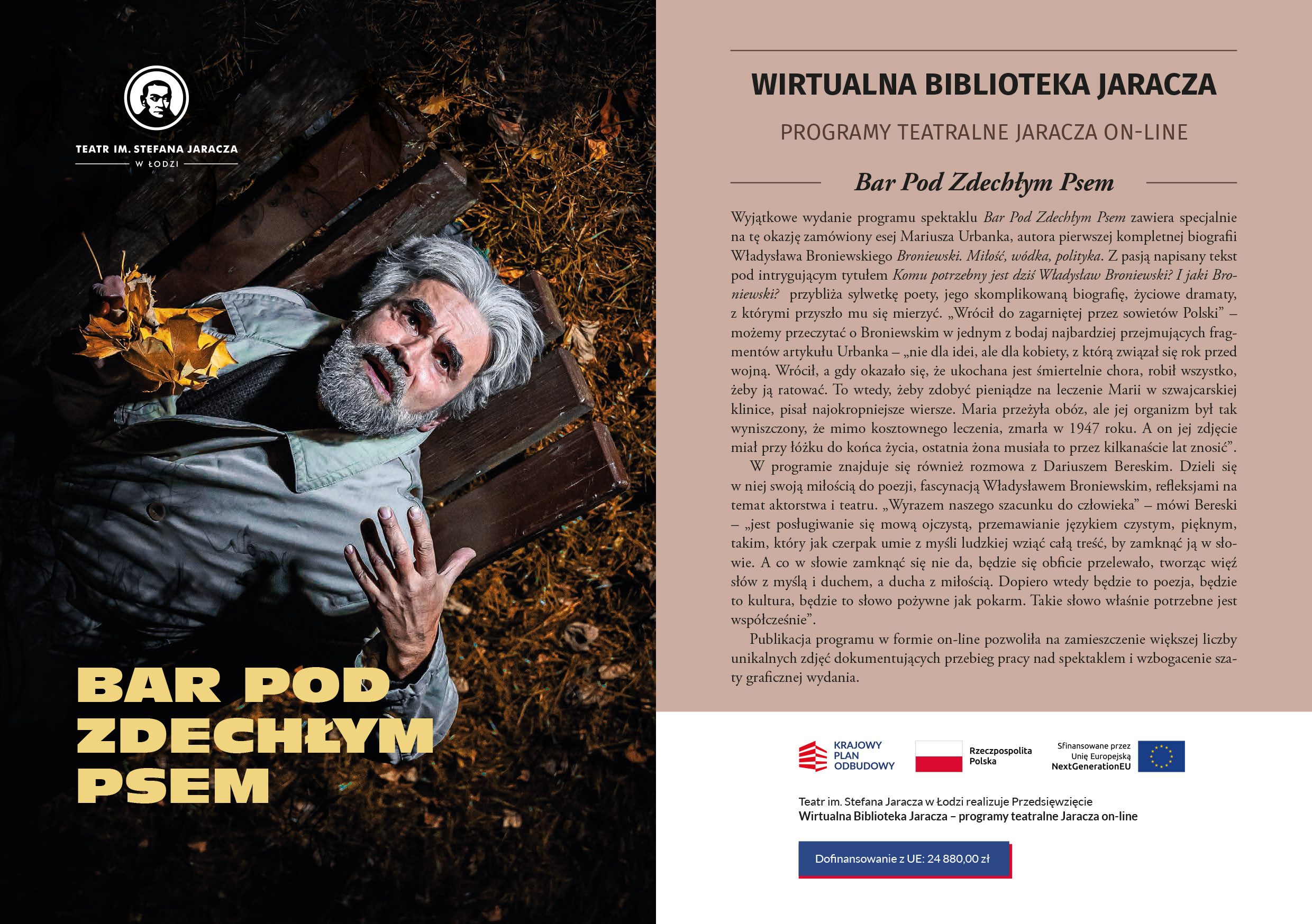 okładka i abstrakt programu teatralnego do przedstawienia „Bar pod zdechłym psem”