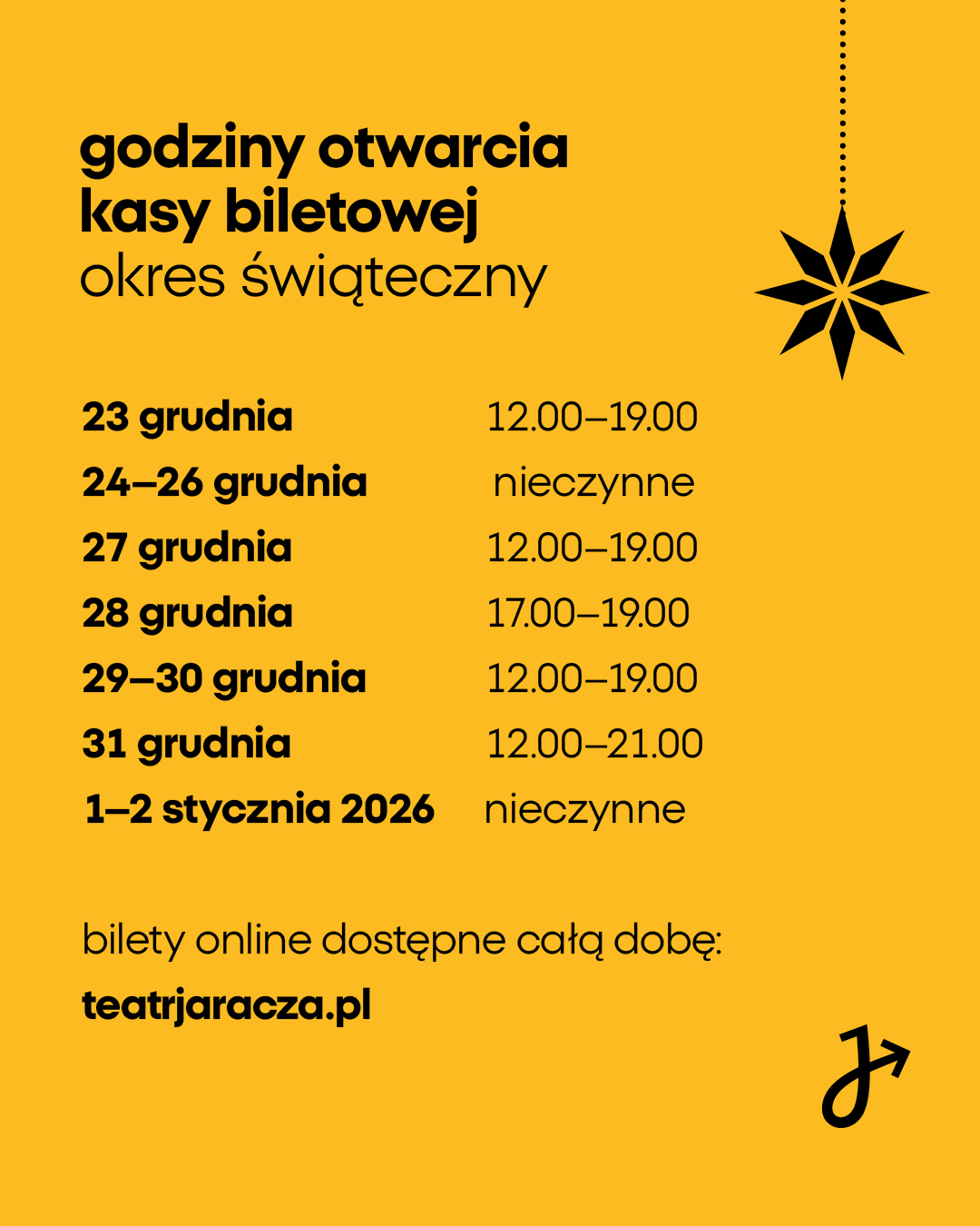 grafika przedstawiająca godziny pracy kasy biletowej w okresie świątecznym 