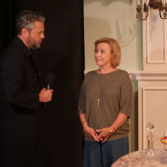 próba medialna spektaklu „Świętoszek", na zdjęciu: Olivier Janiak i Małgorzata Kowalska, fot. Alicja Miśkiewicz