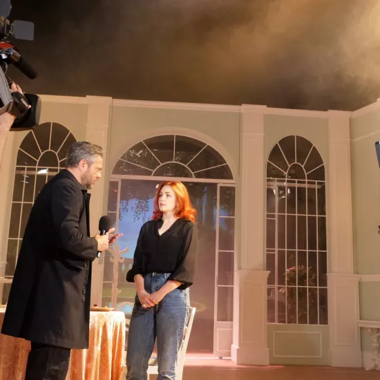 próba medialna spektaklu „Świętoszek", na zdjęciu: Olivier Janiak i Anna Drobczyk, fot. Alicja Miśkiewicz