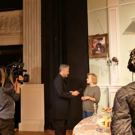 próba medialna spektaklu „Świętoszek", na zdjęciu: Olivier Janiak i Małgorzata Kowalska, fot. Alicja Miśkiewicz