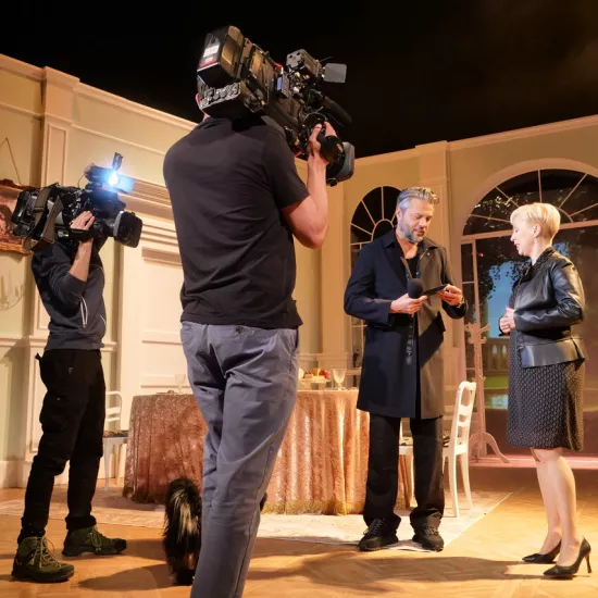 próba medialna spektaklu „Świętoszek", na zdjęciu: Olivier Janiak i Magdalena Piekorz, fot. Alicja Miśkiewicz