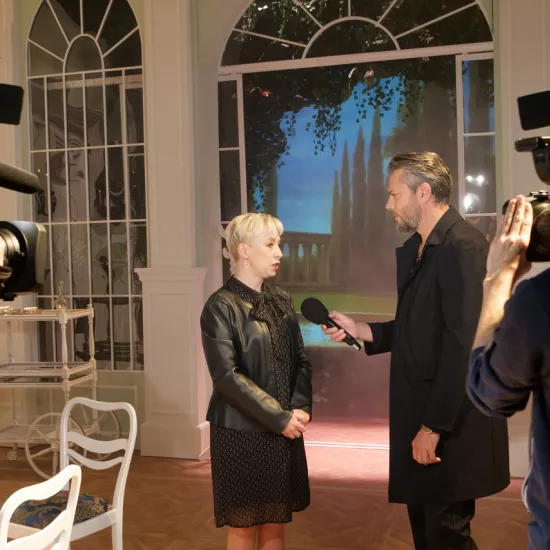 próba medialna spektaklu „Świętoszek", na zdjęciu: Olivier Janiak i Magdalena Piekorz, fot. Alicja Miśkiewicz