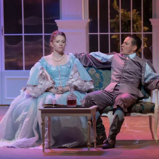 „Świętoszek", na zdjęciu: Matylda Paszczenko, Marek Nędza, fot. Mikołaj Pływacz